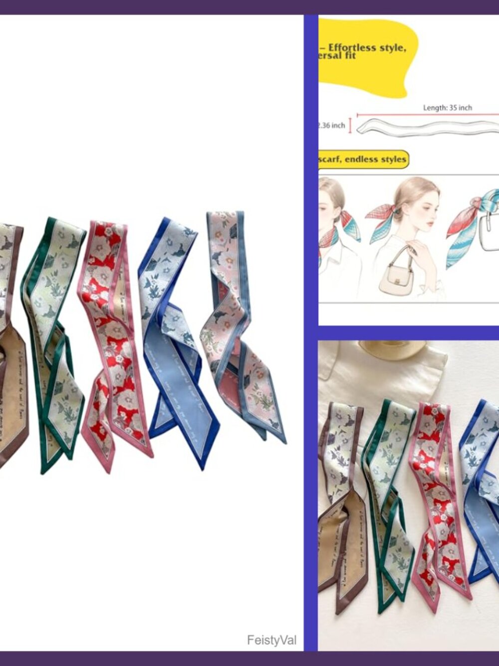 Women's Polyester Hair Scarf Set Floral Purse & Bag Scarves